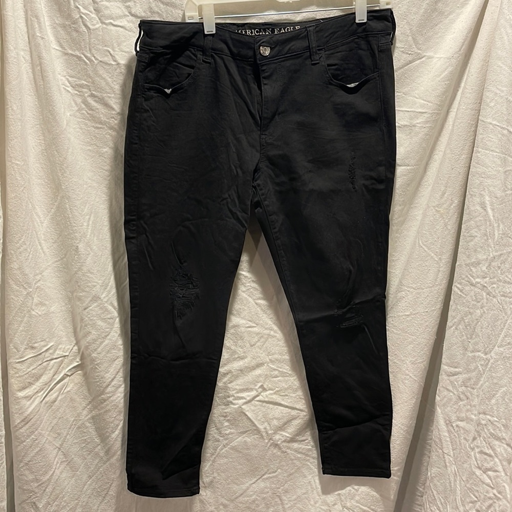 American Eagle Jeggings super stretch 14 short black distressed